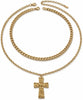Silver Layered Cross Necklace Set For Women, 4Pcs Pearl Rosary Choker Chunky Christian Pendant Vintage Long Y Gold Necklace Stack Religious Statement - Vintage-SS Double Layered
