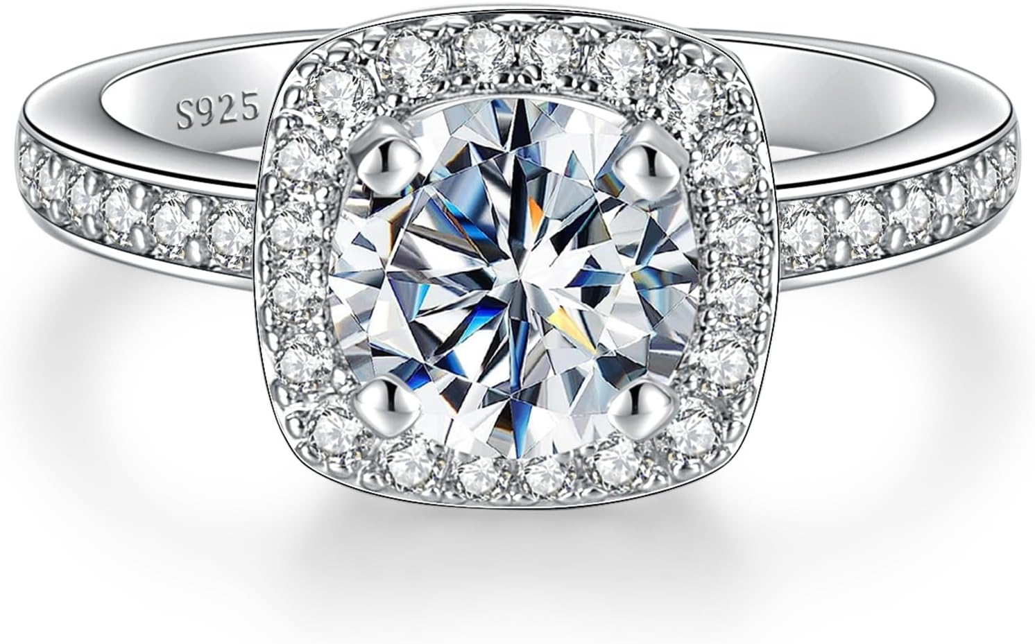 Halo Moissanite Promise Rings for Her, 1.5CT Round Cut - main view