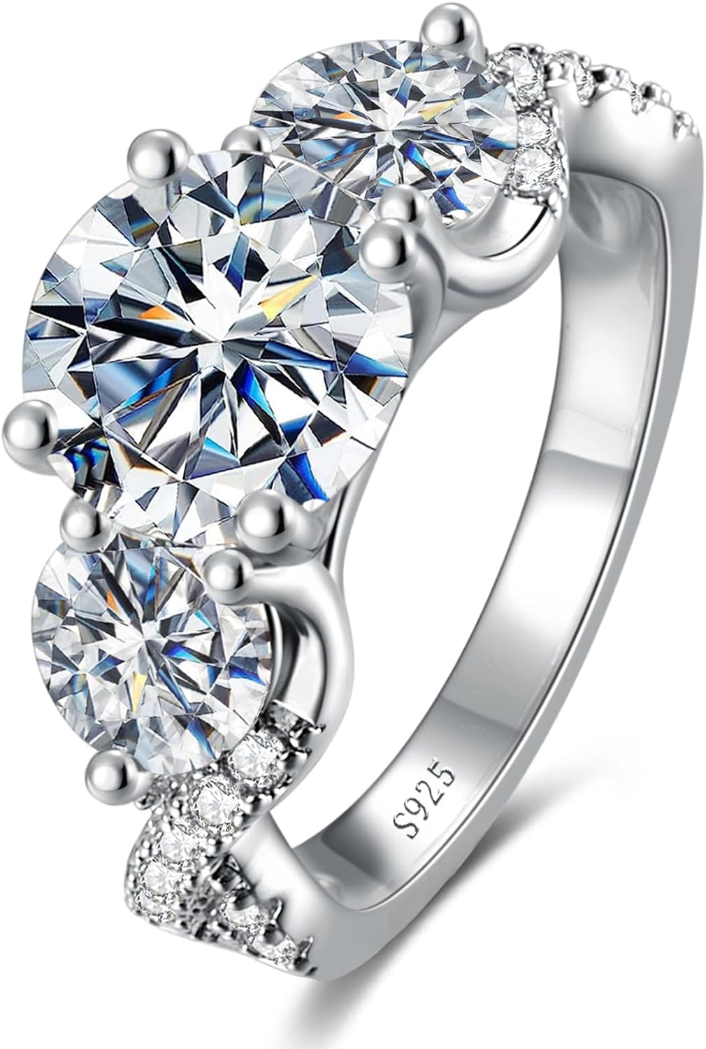 4.6CT 3 Stone Moissanite Engagement Rings for Women - main view