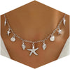 Shell Starfish Necklace for Women Boho Jewelry with Gold Plated Layered Charm Necklace Boho Bead Strands Adjustable Fit Pearl Shell Starfish Charms - Silver-2