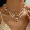 Shell Starfish Necklace for Women Boho Jewelry with Gold Plated Layered Charm Necklace Boho Bead Strands Adjustable Fit Pearl Shell Starfish Charms - view 2