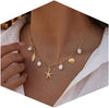 Shell Starfish Necklace for Women Boho Jewelry with Gold Plated Layered Charm Necklace Boho Bead Strands Adjustable Fit Pearl Shell Starfish Charms - Gold Plated