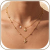 Shell Starfish Necklace for Women Boho Jewelry with Gold Plated Layered Charm Necklace Boho Bead Strands Adjustable Fit Pearl Shell Starfish Charms - Gold Plated-3