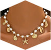 Shell Starfish Necklace for Women Boho Jewelry with Gold Plated Layered Charm Necklace Boho Bead Strands Adjustable Fit Pearl Shell Starfish Charms - Gold Plated-1