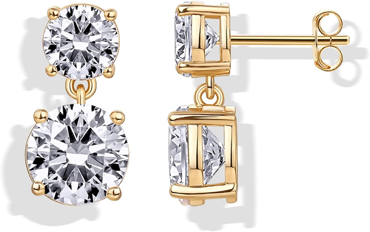 14K Gold Plated CZ Dangle Earrings for Women, Long Bridal Earrings - main view