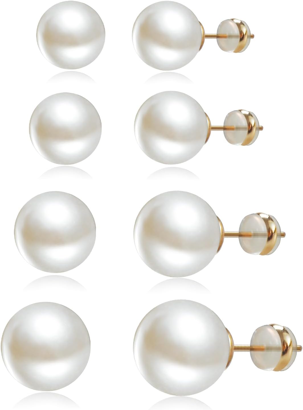 4 Pairs Pearl Stud Earrings Sterling Silver Earring Set - main view