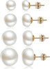 4 Pairs Pearl Stud Earrings Sterling Silver Earring Set - Flat Round-4 Pairs