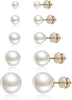 4 Pairs Pearl Stud Earrings Sterling Silver Earring Set - Round-5 Pairs