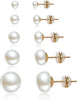 4 Pairs Pearl Stud Earrings Sterling Silver Earring Set - Flat Round-5 Pairs