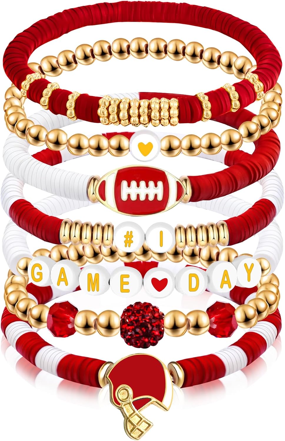 Game Day Bracelet Football Charm Beaded Stretch Bracelet Sports Jewelry for Football Mom Dad Coach Fans Gifts - main view
