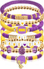 Game Day Bracelet Football Charm Beaded Stretch Bracelet Sports Jewelry for Football Mom Dad Coach Fans Gifts - Purple Yellow