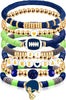 Game Day Bracelet Football Charm Beaded Stretch Bracelet Sports Jewelry for Football Mom Dad Coach Fans Gifts - Dark Blue