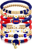 Game Day Bracelet Football Charm Beaded Stretch Bracelet Sports Jewelry for Football Mom Dad Coach Fans Gifts - Navy Blue