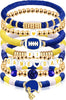 Game Day Bracelet Football Charm Beaded Stretch Bracelet Sports Jewelry for Football Mom Dad Coach Fans Gifts - Blue Yellow