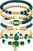 Game Day Bracelet Football Charm Beaded Stretch Bracelet Sports Jewelry for Football Mom Dad Coach Fans Gifts - Green