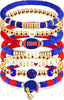 Game Day Bracelet Football Charm Beaded Stretch Bracelet Sports Jewelry for Football Mom Dad Coach Fans Gifts - Blue Red