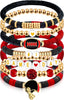 Game Day Bracelet Football Charm Beaded Stretch Bracelet Sports Jewelry for Football Mom Dad Coach Fans Gifts - Black Red