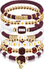 Game Day Bracelet Football Charm Beaded Stretch Bracelet Sports Jewelry for Football Mom Dad Coach Fans Gifts - Burgundy