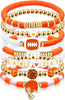 Game Day Bracelet Football Charm Beaded Stretch Bracelet Sports Jewelry for Football Mom Dad Coach Fans Gifts - Orange