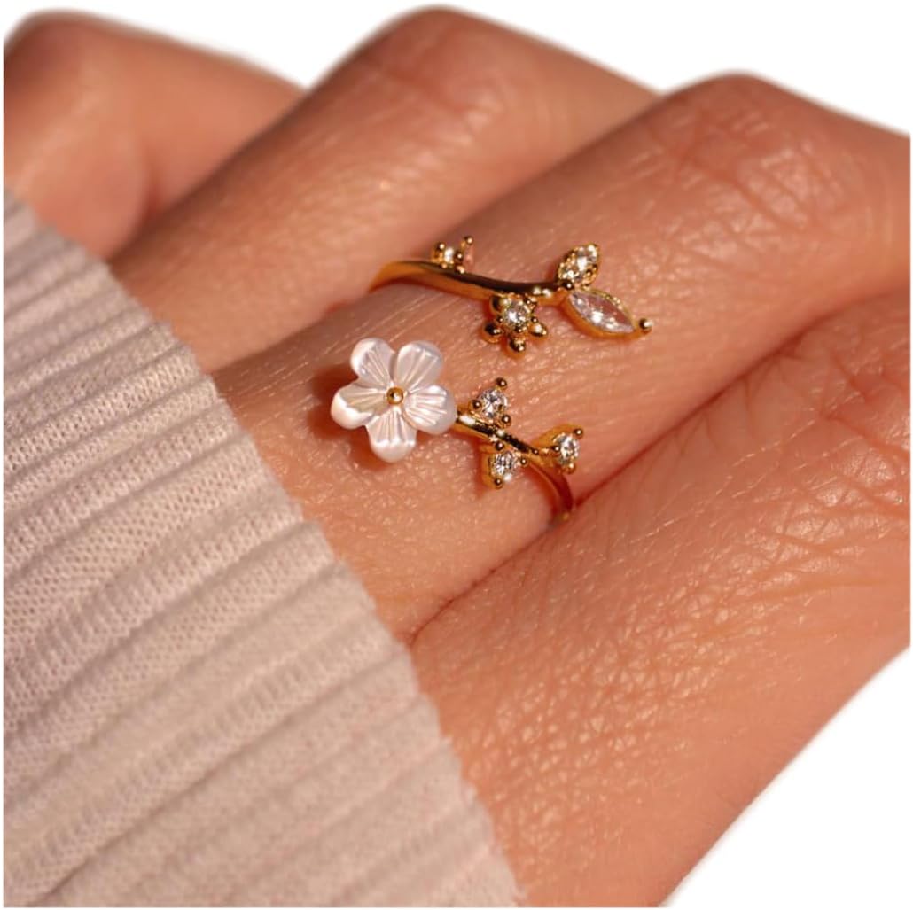 Gold Rings for Women Birthstone Adjustable Flower Jewelry - main view