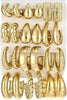 18 Pairs Gold Hoop Earrings for Women, Chunky Statement Hoops Set - Yellow Gold