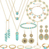 15 Pieces Gold Bohemian Jewelry Set for Women Turquoise Jewelry Set - main view