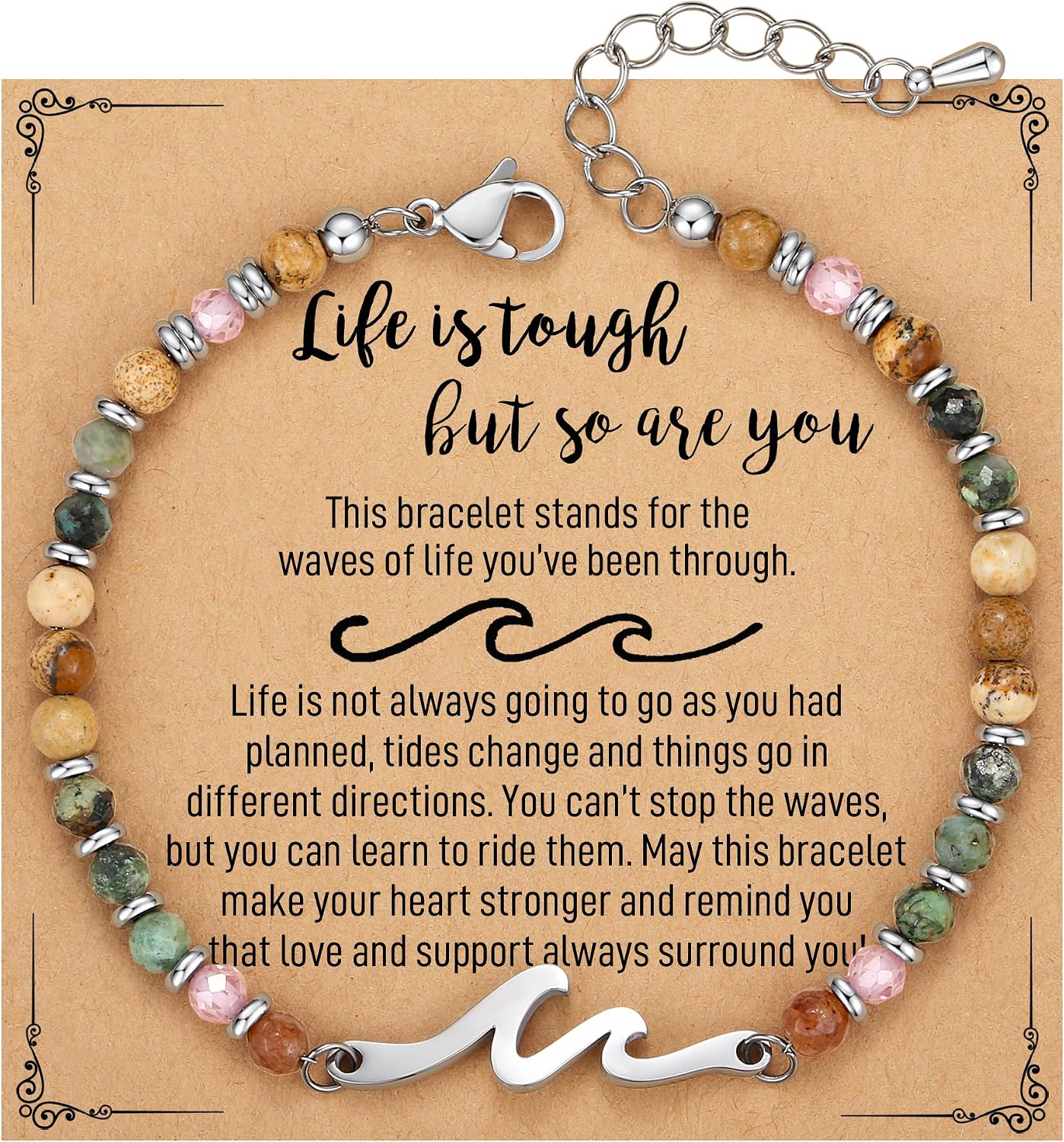 Wave Bracelet Friendship Bracelet for Women with Inspirational Card - main view