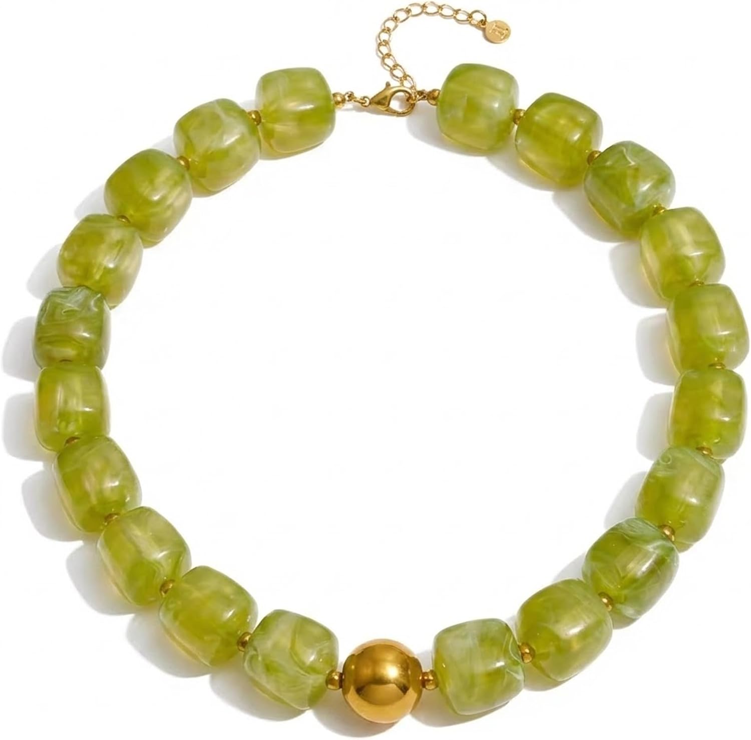 Colorful Chunky Beaded Necklace for Women with Acrylic Statement Choker Large Beaded Necklace Square Acrylic Beads 18K Gold Plated Ball Pendant - main view
