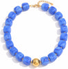 Colorful Chunky Beaded Necklace for Women with Acrylic Statement Choker Large Beaded Necklace Square Acrylic Beads 18K Gold Plated Ball Pendant - Blue