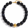 Colorful Chunky Beaded Necklace for Women with Acrylic Statement Choker Large Beaded Necklace Square Acrylic Beads 18K Gold Plated Ball Pendant - Black
