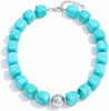 Colorful Chunky Beaded Necklace for Women with Acrylic Statement Choker Large Beaded Necklace Square Acrylic Beads 18K Gold Plated Ball Pendant - Teal Silver