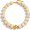 Colorful Chunky Beaded Necklace for Women with Acrylic Statement Choker Large Beaded Necklace Square Acrylic Beads 18K Gold Plated Ball Pendant - Ivory White