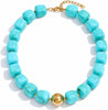 Colorful Chunky Beaded Necklace for Women with Acrylic Statement Choker Large Beaded Necklace Square Acrylic Beads 18K Gold Plated Ball Pendant - Teal