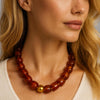 Colorful Chunky Beaded Necklace for Women with Acrylic Statement Choker Large Beaded Necklace Square Acrylic Beads 18K Gold Plated Ball Pendant - Amber