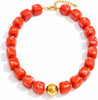 Colorful Chunky Beaded Necklace for Women with Acrylic Statement Choker Large Beaded Necklace Square Acrylic Beads 18K Gold Plated Ball Pendant - Orange