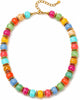 Colorful Chunky Beaded Necklace for Women with Acrylic Statement Choker Large Beaded Necklace Square Acrylic Beads 18K Gold Plated Ball Pendant - Mix Colorful