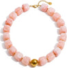 Colorful Chunky Beaded Necklace for Women with Acrylic Statement Choker Large Beaded Necklace Square Acrylic Beads 18K Gold Plated Ball Pendant - Pink