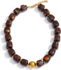 Colorful Chunky Beaded Necklace for Women with Acrylic Statement Choker Large Beaded Necklace Square Acrylic Beads 18K Gold Plated Ball Pendant - Brown