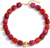 Colorful Chunky Beaded Necklace for Women with Acrylic Statement Choker Large Beaded Necklace Square Acrylic Beads 18K Gold Plated Ball Pendant - Mix Red