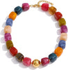 Colorful Chunky Beaded Necklace for Women with Acrylic Statement Choker Large Beaded Necklace Square Acrylic Beads 18K Gold Plated Ball Pendant - Colorful