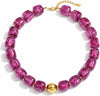 Colorful Chunky Beaded Necklace for Women with Acrylic Statement Choker Large Beaded Necklace Square Acrylic Beads 18K Gold Plated Ball Pendant - Purple