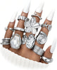 12 PCS Chunky Gold Plated Rings for Women Statement Flower Ring Set - SILVER