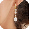 Dangle Earrings for Women Trendy, 14K Gold Plated CZ Huggie Drop Earrings, Dainty Long Chain Prom Wedding Jewelry Gift for Her - Teardrop CZ