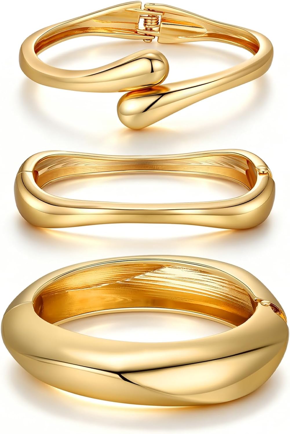 Chunky Gold Bangle Bracelets for Women 14K Gold Plated Cuff Bracelets Stack with Dainty Gold Bracelet Sets Fashion Jewelry Gift - main view