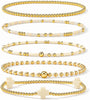 Gold Beaded Cross Bracelet Stack Set for Women with Stretch Fit - main view