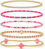 Gold Beaded Cross Bracelet Stack Set for Women with Stretch Fit - Colors-9