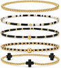 Gold Beaded Cross Bracelet Stack Set for Women with Stretch Fit - Colors-10