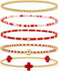 Gold Beaded Cross Bracelet Stack Set for Women with Stretch Fit - Colors-11