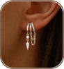 Dangle Earrings for Women, 14k Gold Plated Triple Huggie Stud Earrings Cute Statement Chain Earring Dainty Drop Earrings for Women Trendy Gold Plated - main view