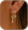 Dangle Earrings for Women, 14k Gold Plated Triple Huggie Stud Earrings Cute Statement Chain Earring Dainty Drop Earrings for Women Trendy Gold Plated - Gold-dangle4